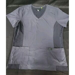 Planet Koi Scrub Top Charcoal Gray V-Neck Stretch Medical Career Size XL‎ NWOT